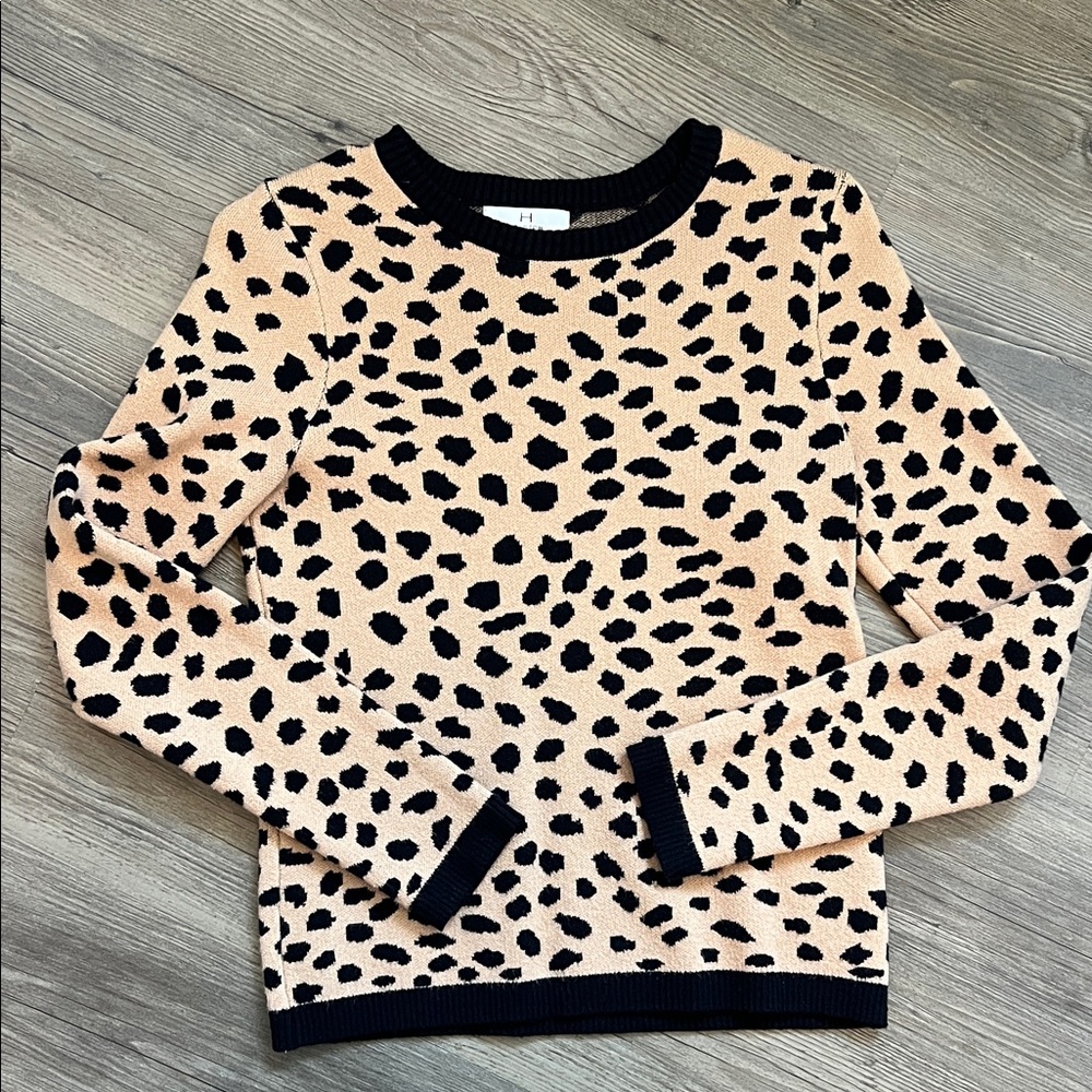 Halston Heritage Black and Tan Leopard Sweater